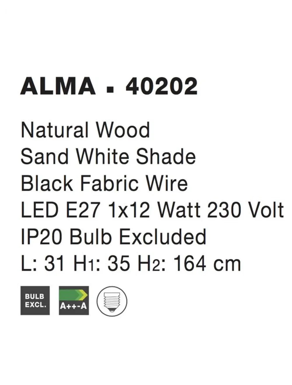 Lampa de podea structura din Lemn Maro si abajur din Textil Alb H164xL31cm IP20 ALMA