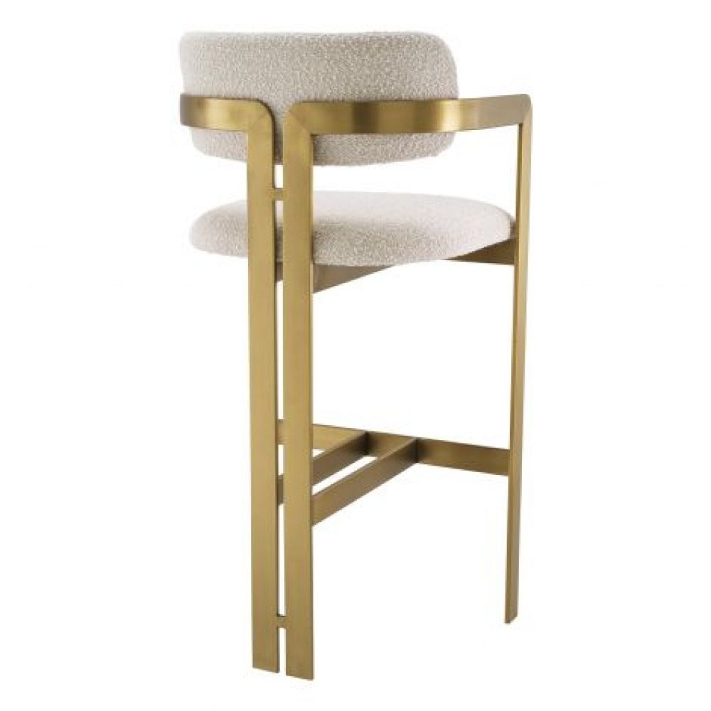 Scaun de bar tapitat cu Boucle Crem cu picioare din Metal Auriu H107xL53xA45cm Donato