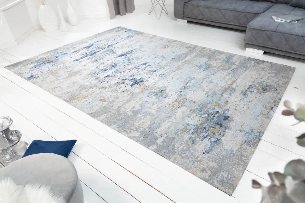 Covor din Bumbac/Poliester Gri/Albastru L350cm Abstract