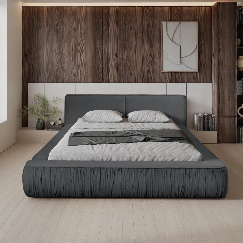 Pat 180x200cm tapitat cu Chenille Gri inchis Naomi