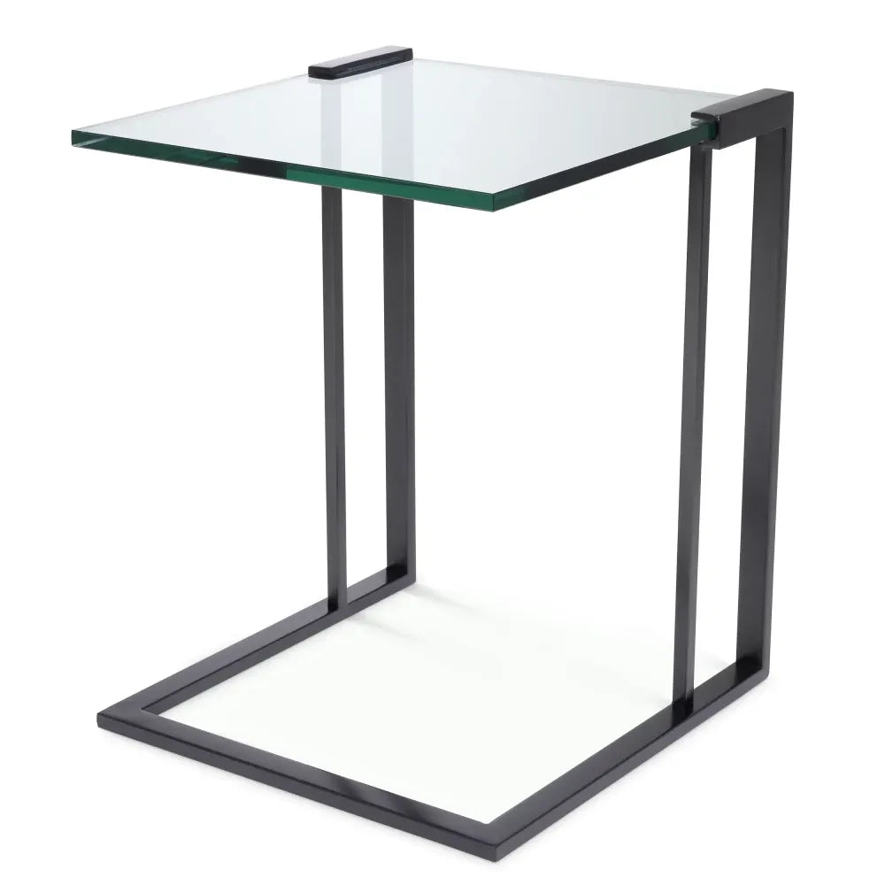 Masuta laterala Patrata din Otel inoxidabil Bronz si Sticla Transparent L45xl45cm Perry Eichholtz