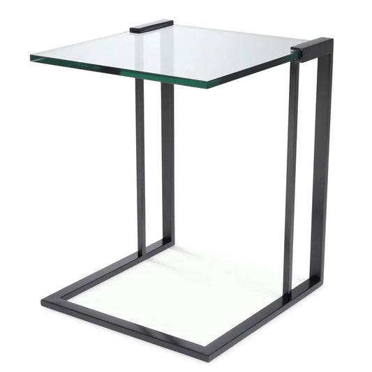 Masuta laterala Patrata din Otel inoxidabil Bronz si Sticla Transparent L45xl45cm Perry Eichholtz