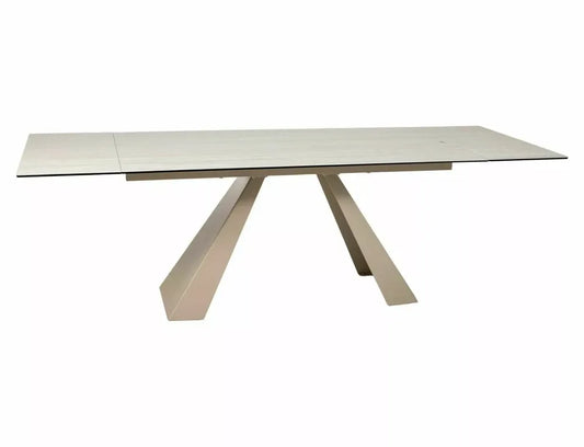 Masa extensibila din Metal Bej si Sticla securizata+Ceramica Bej mat L160-240xH77cm Salvadore