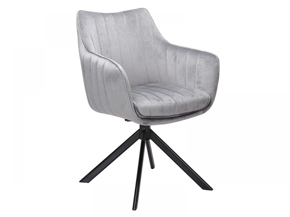 Scaun Rotativ cu brate din Catifea si Metal Gri/Negru H86xL61xA44cm Azalia