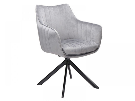 Scaun Rotativ cu brate din Catifea si Metal Gri/Negru H86xL61xA44cm Azalia