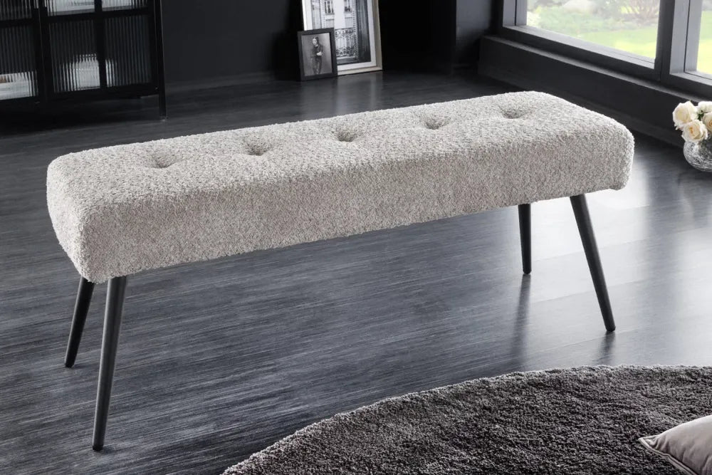 Bancheta din Metal Negru si Stofa boucle Grej H45xL100cm Boutique