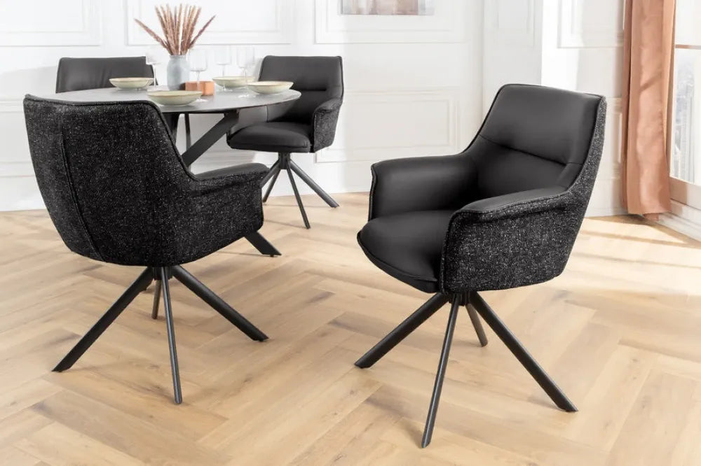 Set 2 scaune rotative tapitat cu Piele/Stofa Negru si picioare din Metal Negru H87xL68xA68cm LE GRAND