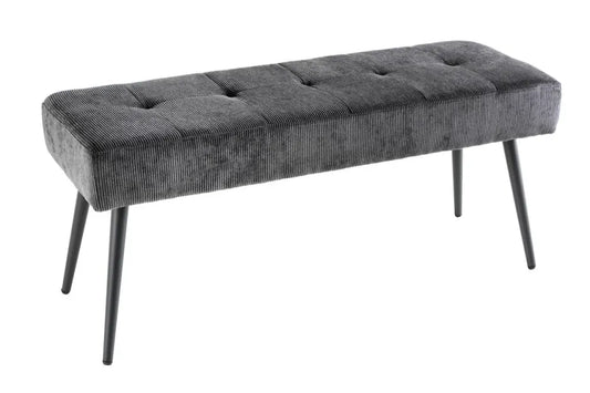 Bancheta din Metal Negru si Catifea raiata Gri inchis H45xL100cm Boutique