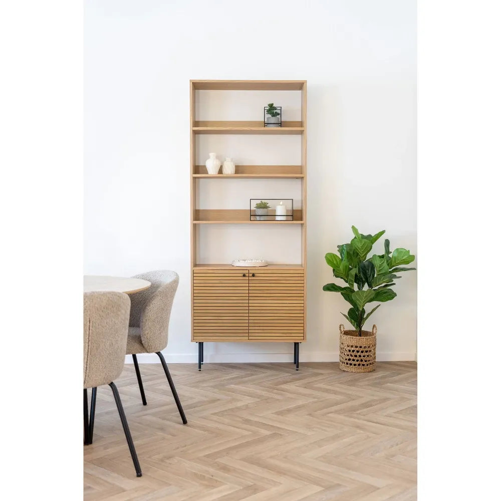 Biblioteca din Furnir de stejar/MDF Maro si Metal Negru L80xH200cm Kyoto