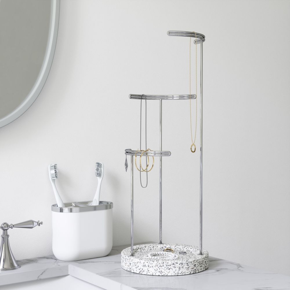 Suport bijuterii din Metal Alb D15xH42cm Tesora