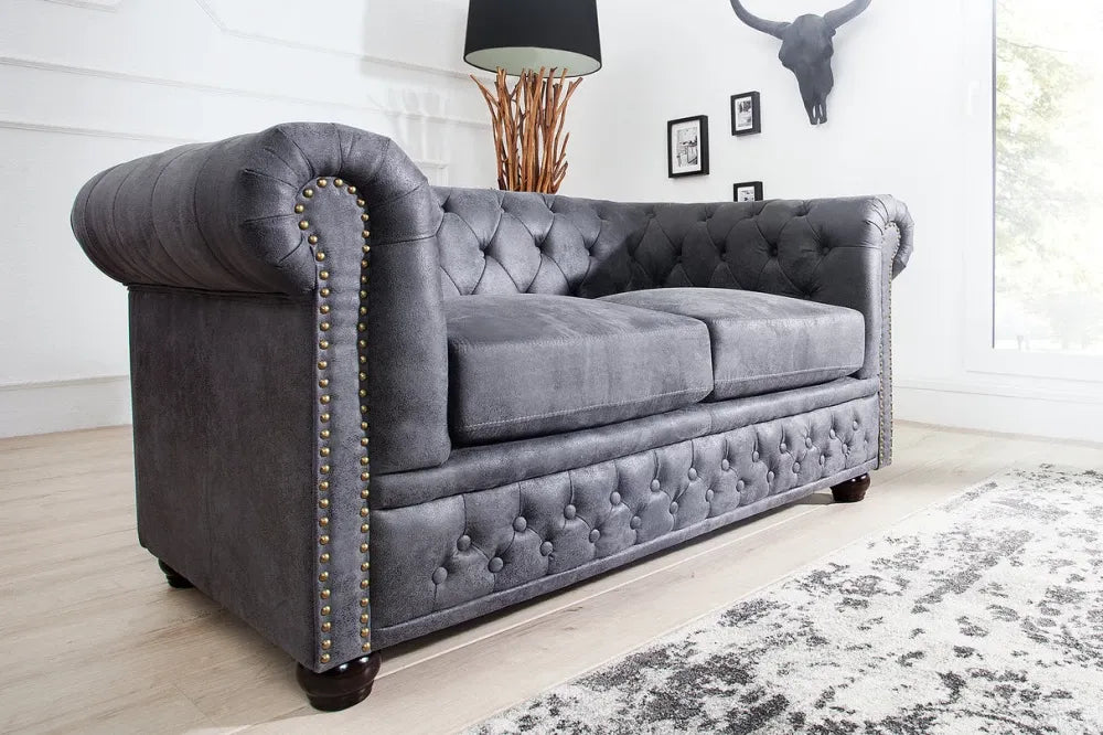 Canapea 2 locuri tapitat cu Microfibra Gri L150cm Chesterfield