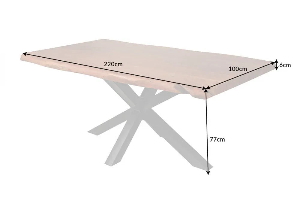 Masa cu blat de 60mm din Lemn de salcam Maro si Metal Negru L220xH77cm Mammut nature
