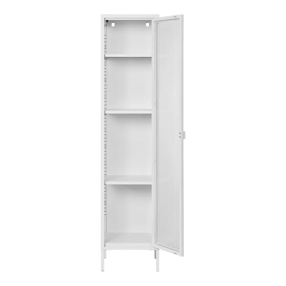 Dulap ingust cu 1 usa din Sticla si Metal Alb L40xH180cm Brisbane Slim