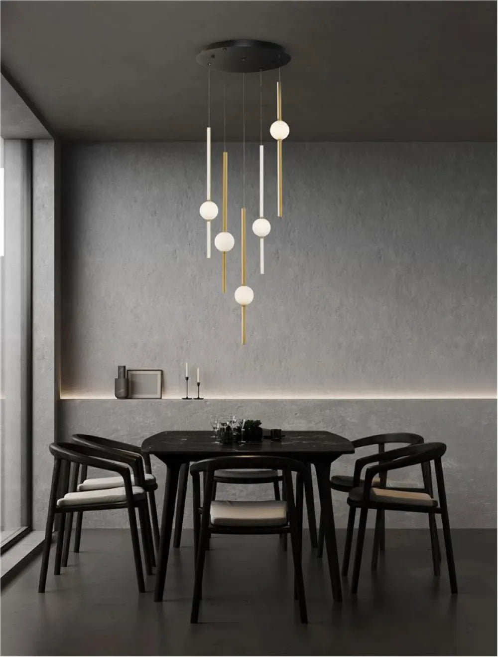 Candelabru structura din Aluminiu Negru/Auriu si abajur din Sticla Alb H50xL52cm IP20 60W 5589lm 3000k ACROBAT