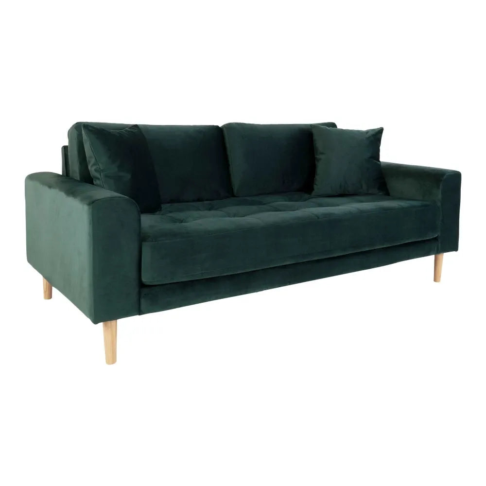 Canapea de 2 locuri cu picioare din lemn de fag maro tapitata cu Catifea Verde L180xH76cm Lido