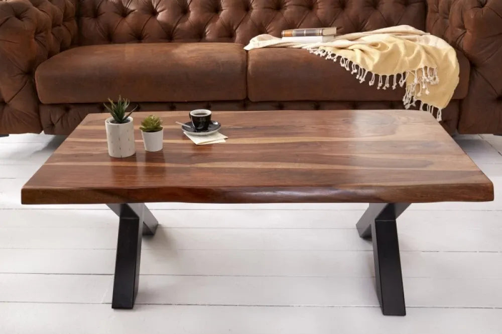 Masuta de cafea Dreptunghiulara din Lemn masiv de sheesham Maro si Metal Negru L110xH40cm Amazonas