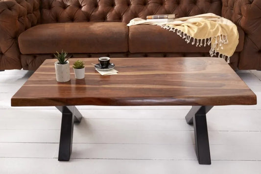 Masuta de cafea Dreptunghiulara din Lemn masiv de sheesham Maro si Metal Negru L110xH40cm Amazonas