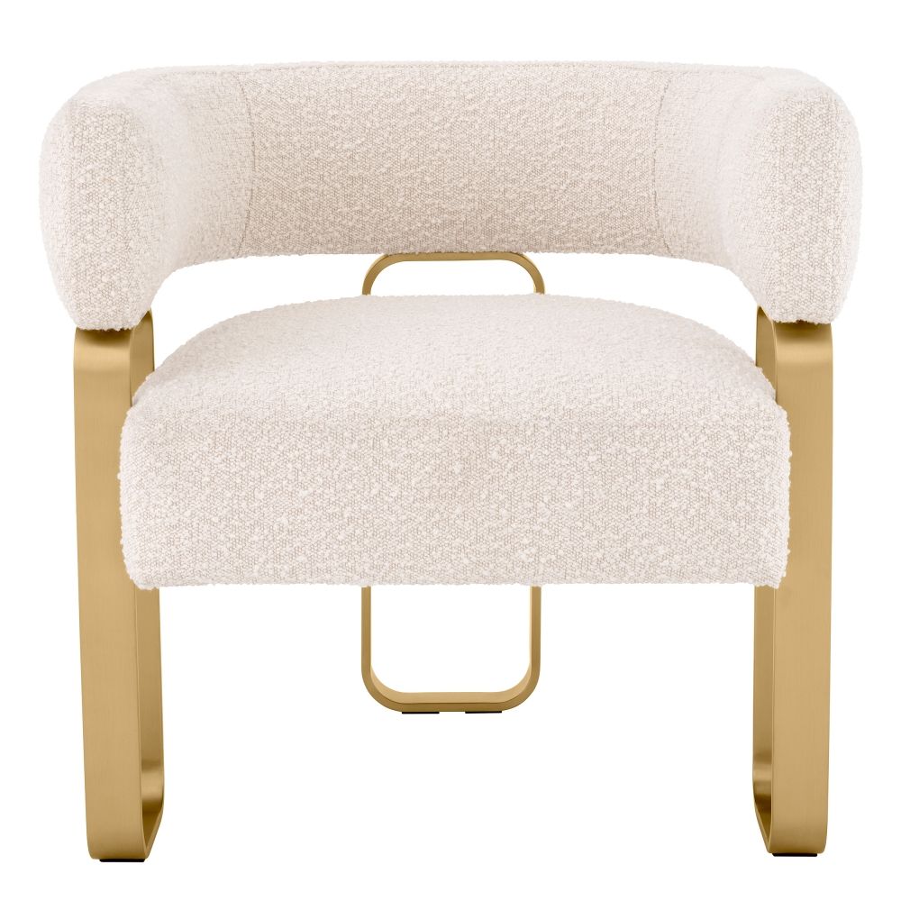Fotoliu Capricorn Eichholtz tapitat cu Stofa Boucle Crem cu picioare din Metal Auriu H70xL73xA66cm