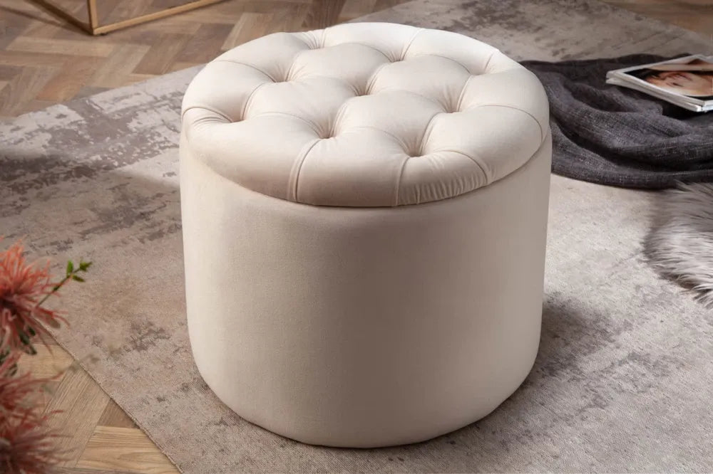 Puf cu spatiu de depozitare din Catifea Bej H43xD50cm Modern Barock