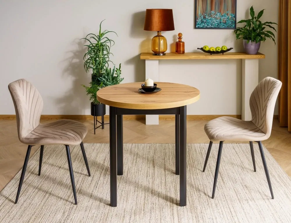 Set 2 scaune din Catifea Bej inchis si Metal Negru Hx86Lx48xA56cm Mike