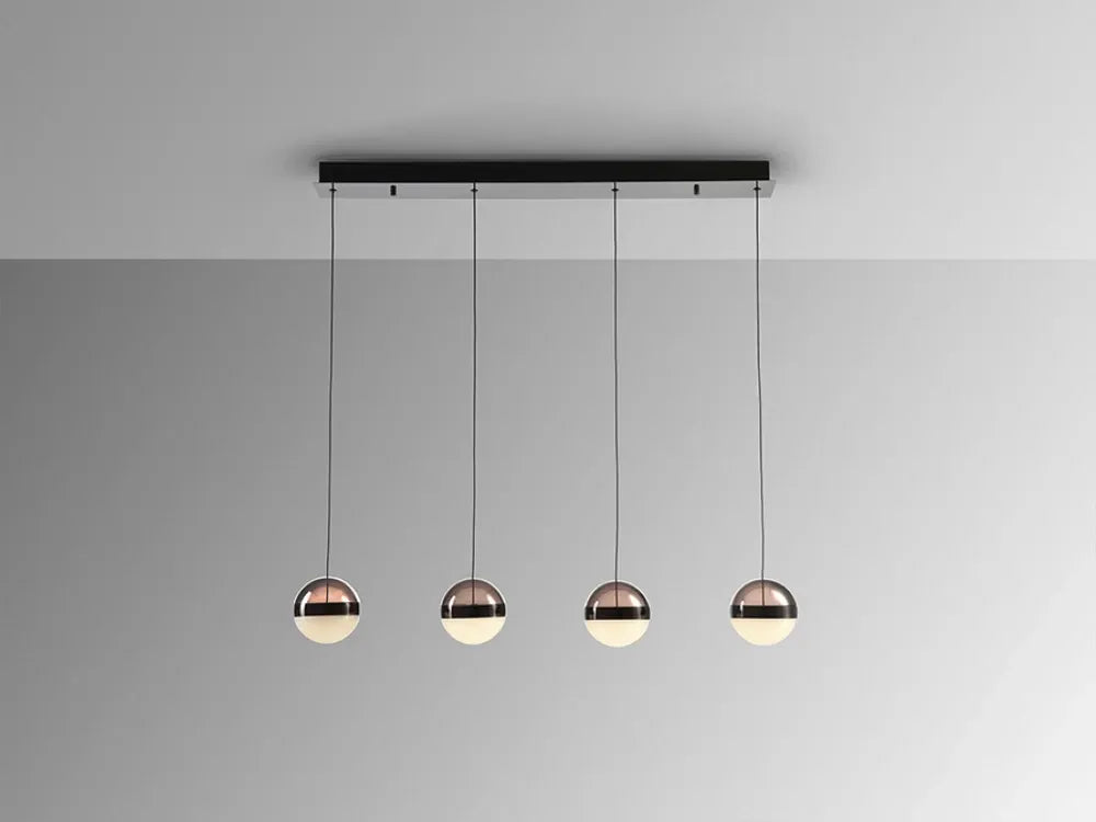 Lustra din Metal Negru si Policarbonat/Sticla Transparent/Fumuriu H160xL90cm Orbes