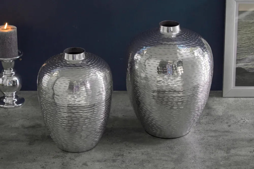 Set 2 vaze decorative din Metal Argintiu H27/32xD21/25cm Oriental