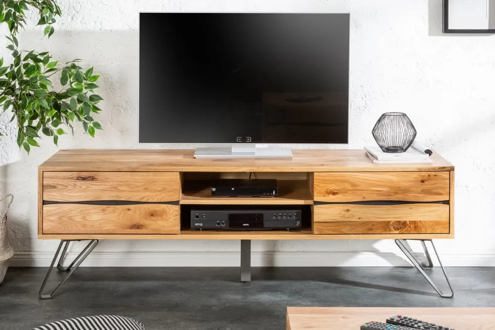 Comoda TV din Furnir de stejar Maro si Metal Negru L160xH50cm LIVING EDGE