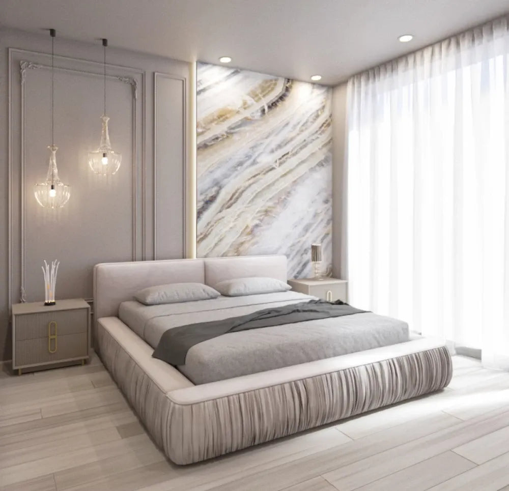 Pat 160x200cm tapitat cu Catifea Bej Naomi