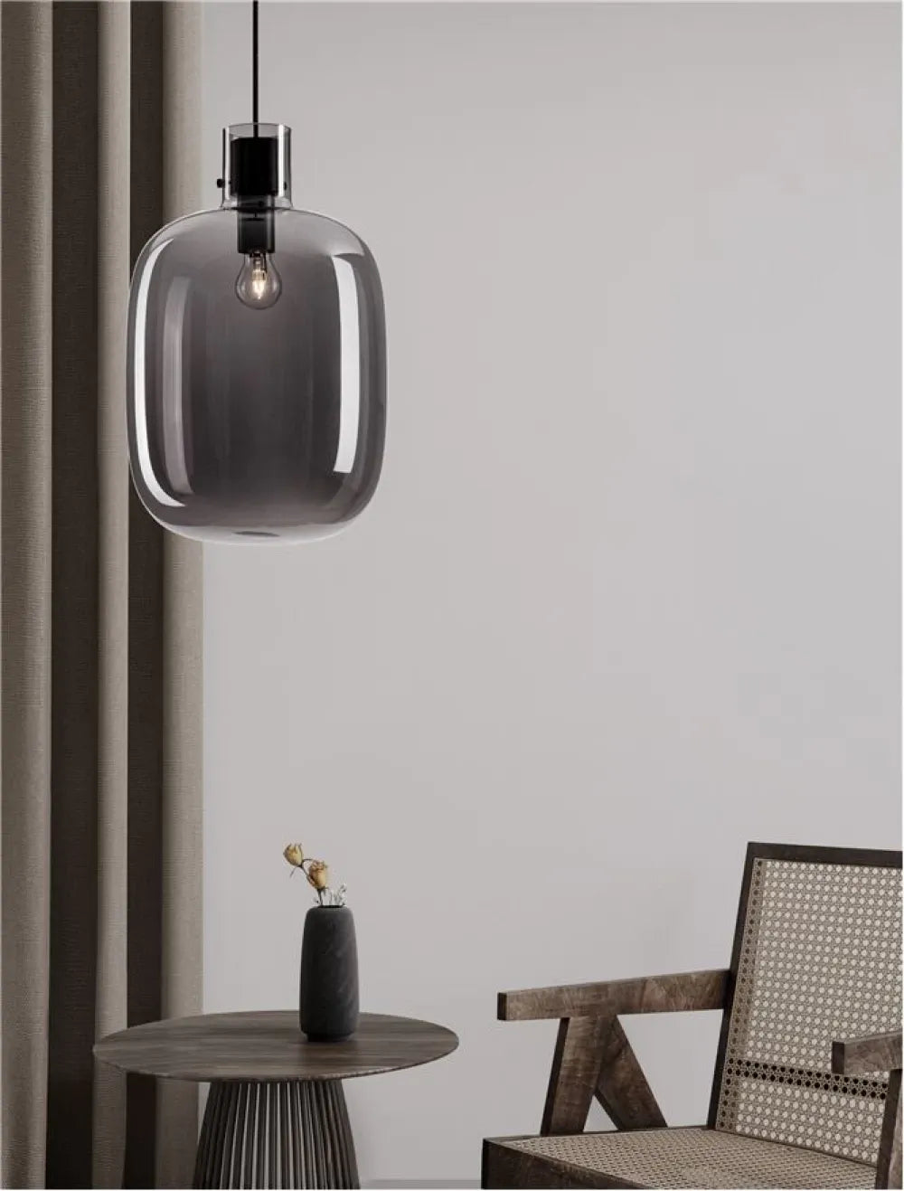 Pendul structura din Metal Negru si abajur din Sticla Fumuriu H248xL30cm IP20 CINZIA