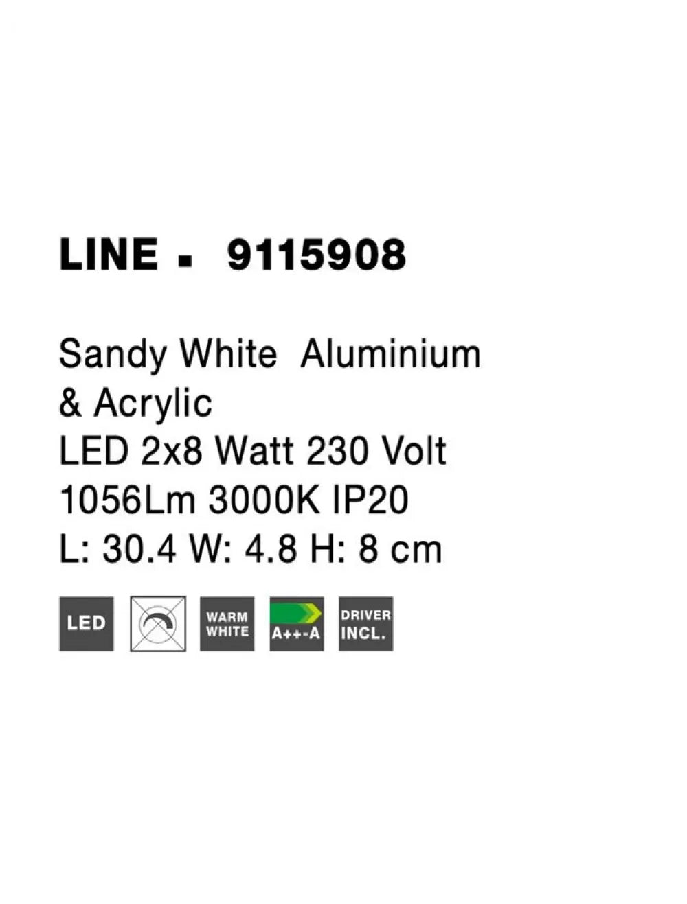 Aplica de perete structura din Aluminiu Alb si abajur din Acrilic  H8xL30.4cm IP20 2x8W 1056lm 3000k LINE