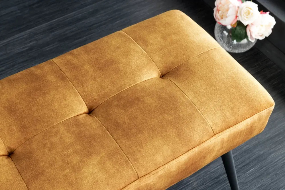Bancheta din Metal Negru si Catifea Galben H44xL100cm Boutique