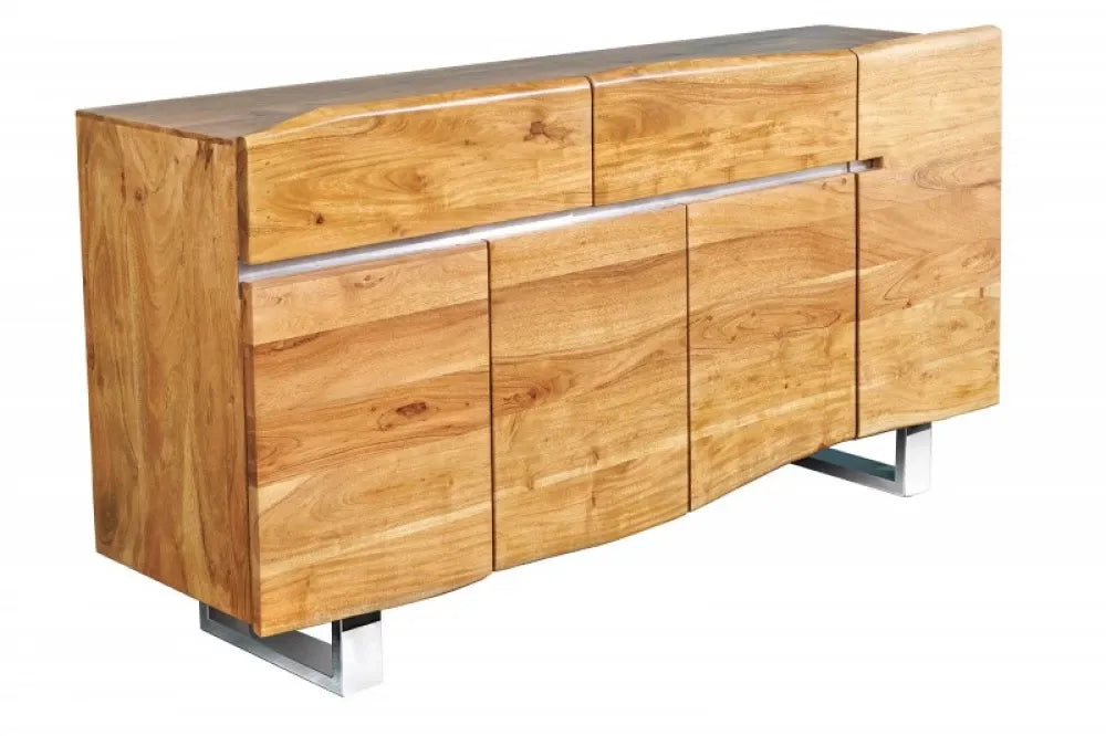 Comoda din Lemn masiv de salcam si Otel inoxidabil Maro /Argintiu Mammut L170xH90cm