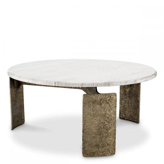 Masuta de cafea Rotunda din Aluminiu Alama antichizata si Marmura Bej D100xH45.5cm Bodega Eichholtz