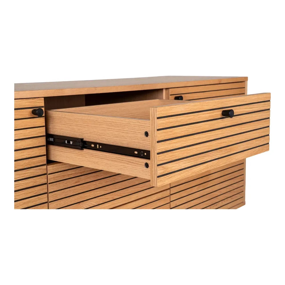 Comoda 3 setare 2 usi din Furnir de stejar/MDF Maro si Metal Negru L150xH74cm Kyoto