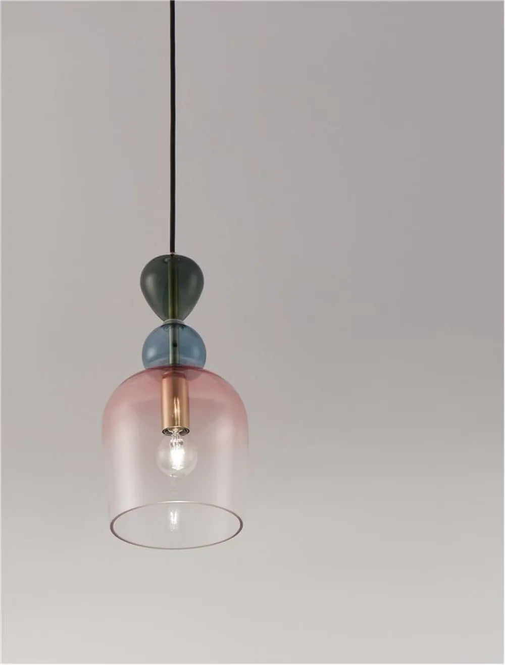 Pendul structura din Metal Negru/Auriu si abajur din Sticla Multicolor H185.5xL15.7cm IP20 MURANO