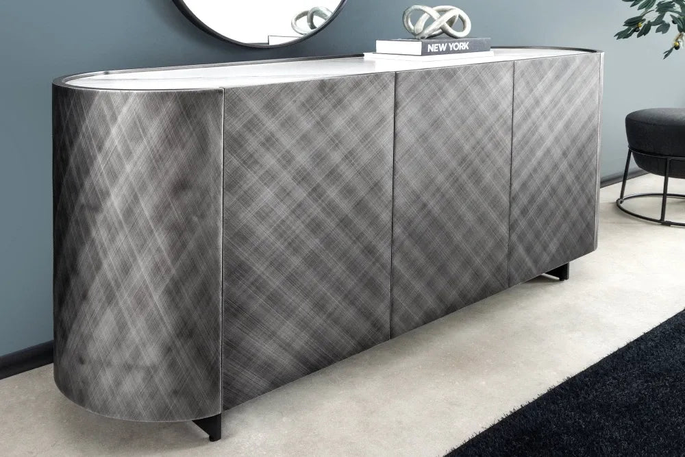 Comoda din Ceramica/MDF Alb/Gri si Metal Negru L150xH75cm REFLECTION
