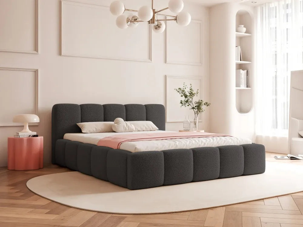 Pat 160 x 200 tapitat cu Stofa boucle Abriamo Negru Aeris