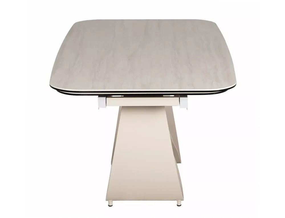 Masa extensibila din Metal Bej si Sticla securizata+Ceramica Bej mat L160-240xH76cm Infinity