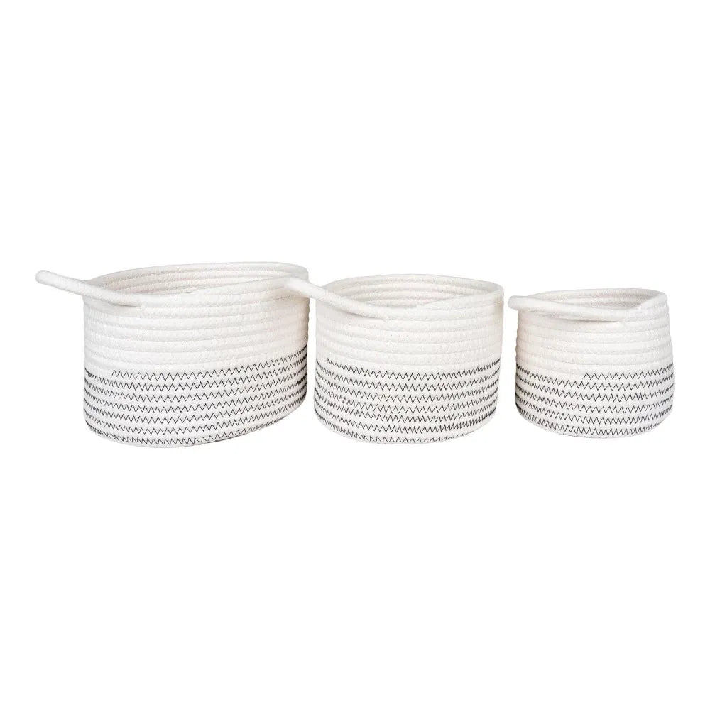 Set 3 cosuri depozitare din Bumbac Alb/Gri H11/13/14xD13/17/20cm Algar