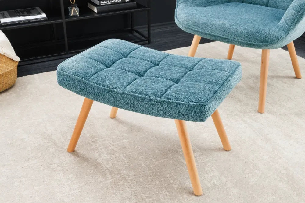 Puf din Lemn de fag Maro si Stofa Albastru H39xL60cm Scandinavia