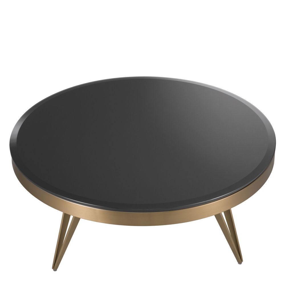 Masuta de cafea Rotunda din Otel inoxidabil si Sticla securizata Auriu/Negru D90xH33cm Rocco