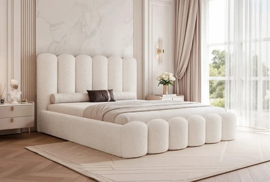 Pat 140 x 200 tapitat cu Stofa boucle Abriamo Alb Aveline