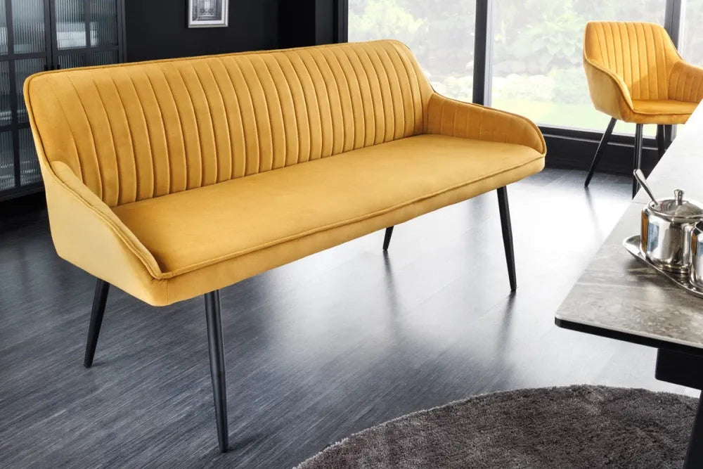 Banca din Metal Negru si Catifea Galben H82xL160cm Turin