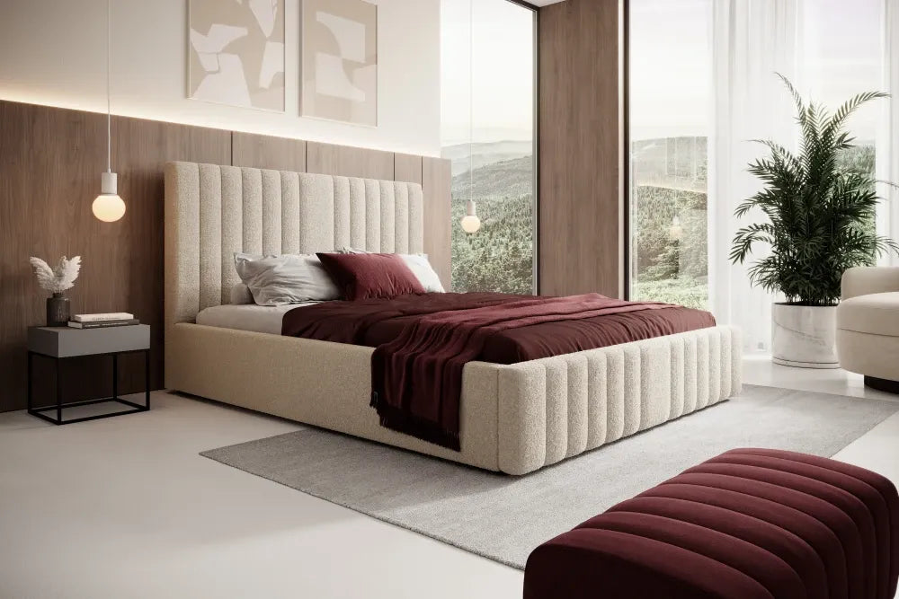 Pat 180 x 200 tapitat cu Stofa boucle Now or never Crem Vetra