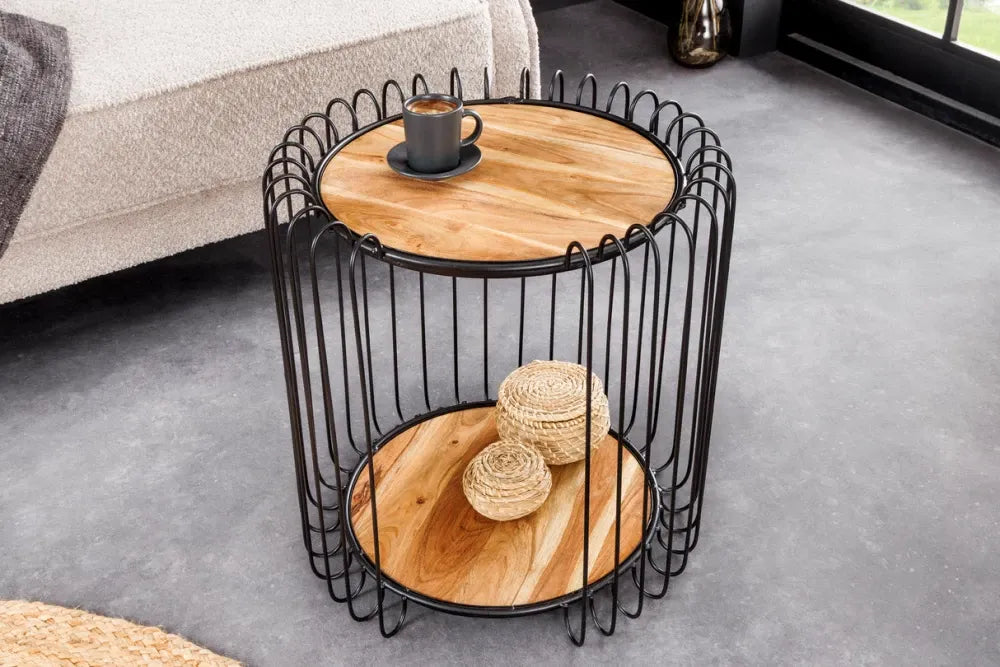 Masuta laterala din Lemn de salcam Maro si Metal Negru L46xH49cm True elements