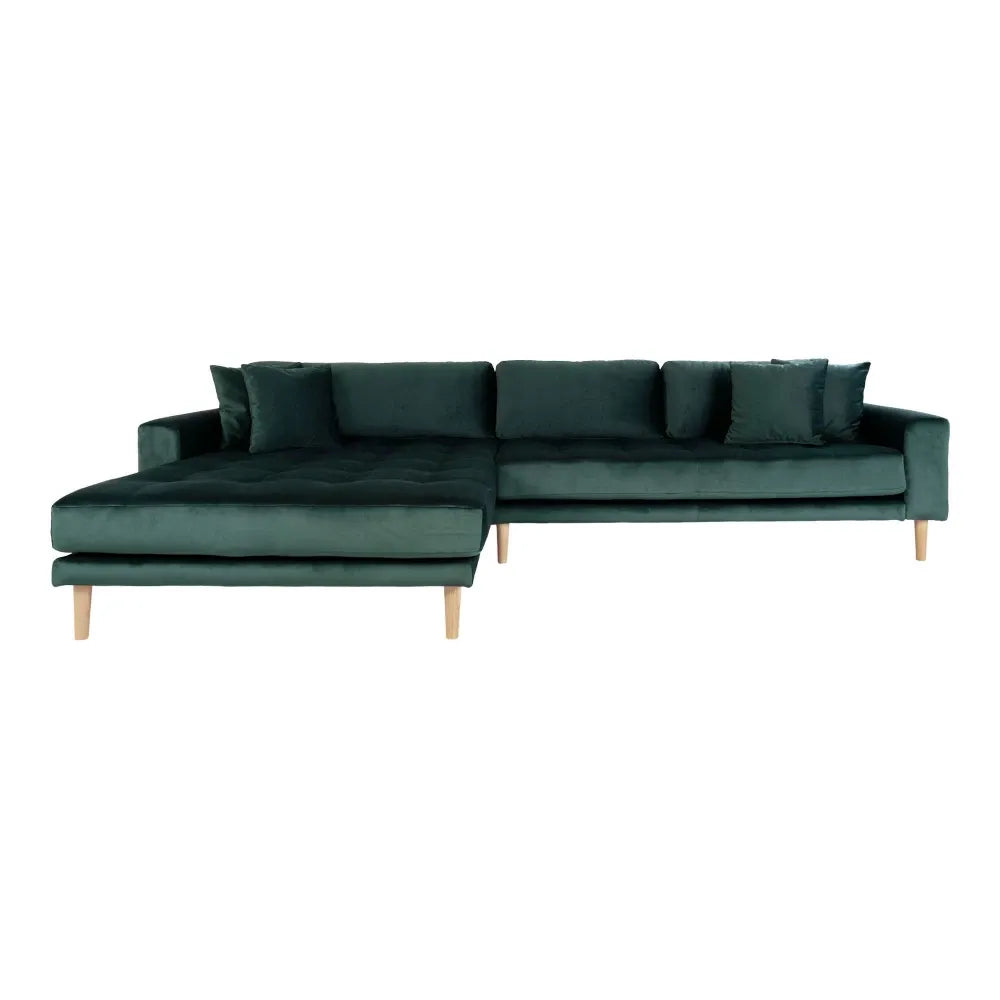 Coltar cu orientare stanga cu picioare din lemn de fag maro tapitat cu Catifea Verde L290xH76cm Lido