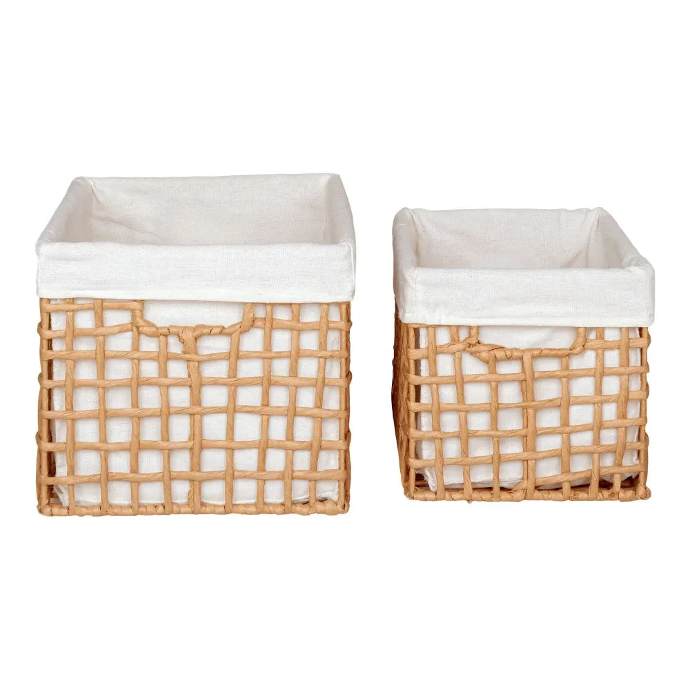 Set 2 cosuri depozitare din Metal/Hartie impletita/Textil Maro/Alb H19/22xL30/35cm Bustelo