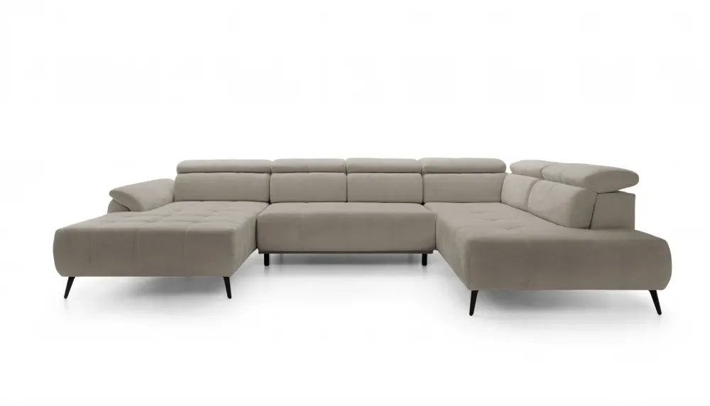 Coltar extensibil electric In forma de U  tapitat cu Chenille Bej cu lada depozitare Genova III