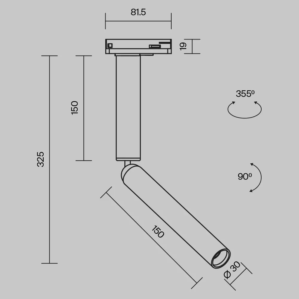 Spot pentru sina Unity din Aluminiu Negru H32.5xL8.15cm 6W 400lm 3000k Focus Dual