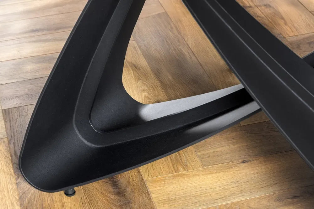 Masa din Sticla securizata/Ceramica Alb cu efect de marmura si Metal Negru L180-220-260xH76cm Infinity